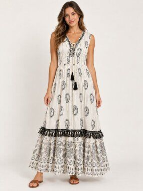 Anthropologie Me 2 Magic Paisley Tassel Maxi Dress XL